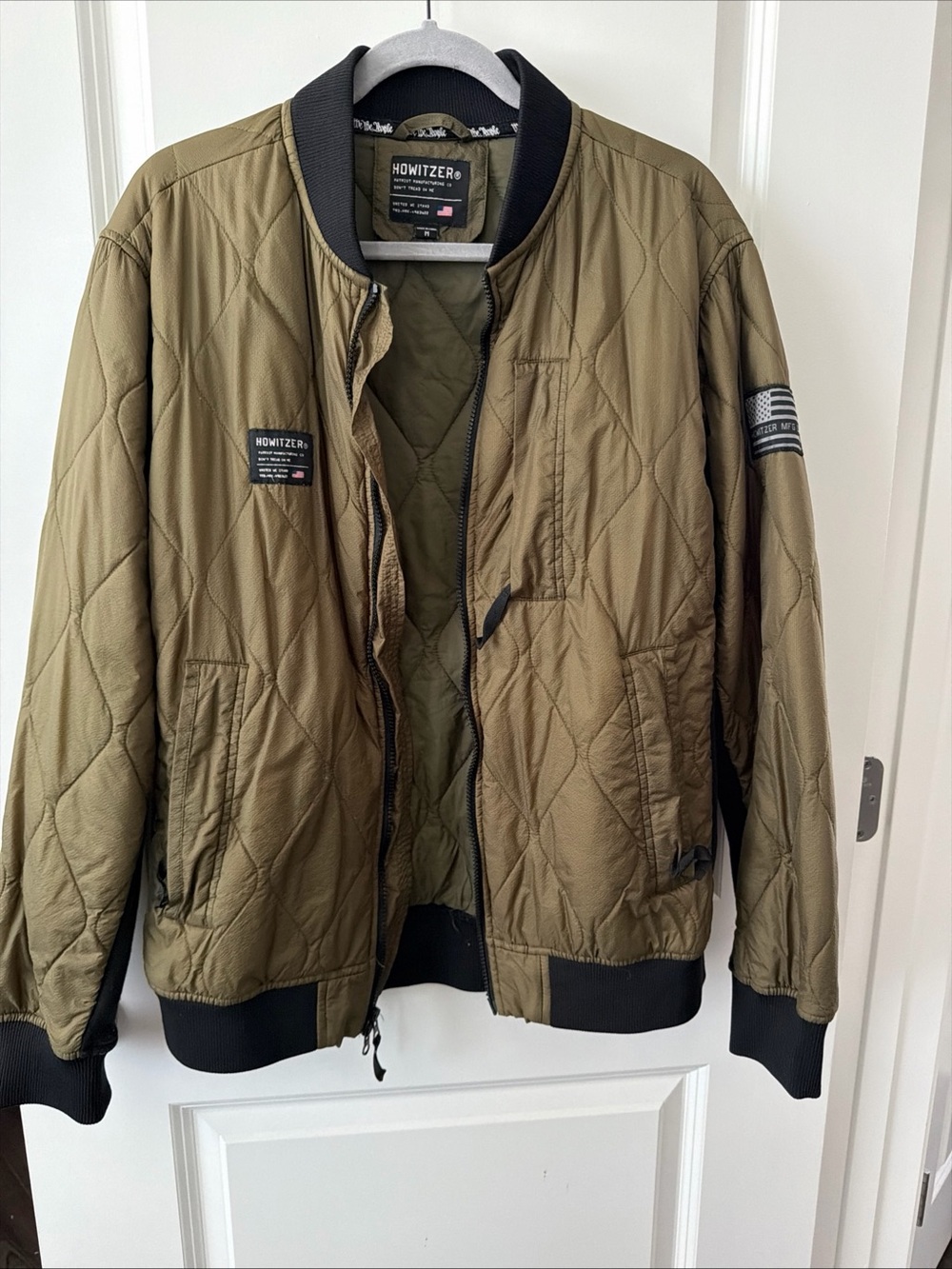 Men’s Howitzer Quilted Bomber Jacket - Olive Green Size M